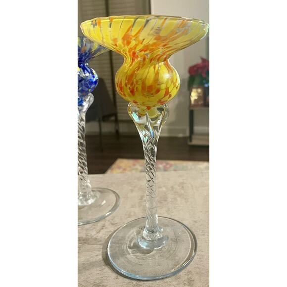 Murano Style Swirled Art Glass Candle Holders, Made in Italy, Set of 2 - Picture 5 of 14